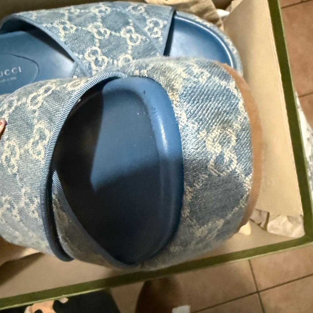 Gucci Blue Denim Monogram Platform Slides - Picture 8 of 9